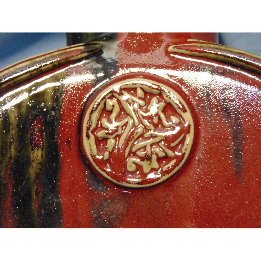 Large Medallion Flambe Oxblood Glaze Chinese Porcelain Ceramic Pottery Vase Set‎